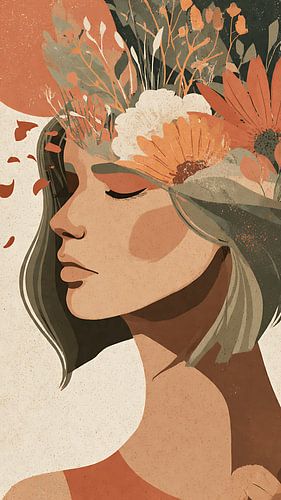 Ruhige Frau mit blumiger Gedankenwelt Illustration