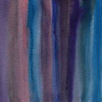 Abstracte aquarel penseelstreken in blauw, violet, paars en taupe. van Dina Dankers