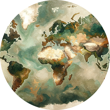 Impressionistische wereldkaart mer Wabi Sabi kleuren