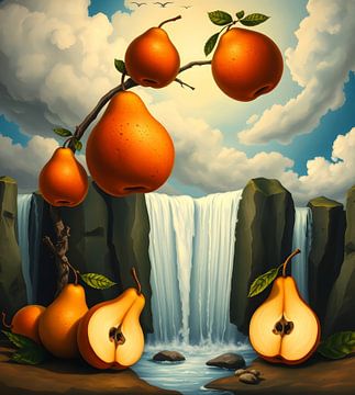 Kunst met fruit in het landschap Dali stijl van Egon Zitter