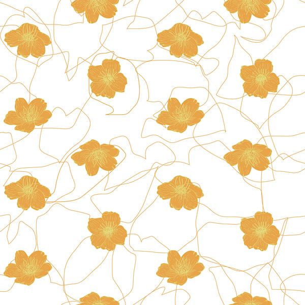 Flowers in retro style. Modern abstract botanical art. Pastel colors yellow and white by Dina Dankers