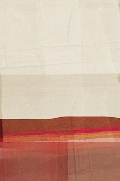 Japandi. Minimalistisch abstract landschap. Roestbruin, neonrood, beige van Abstract Minimalist Art