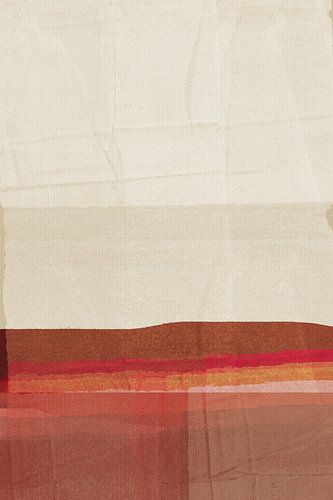 Japandi. Minimalistisch abstract landschap. Roestbruin, neonrood, beige