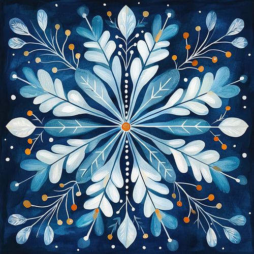 Winter Kunst | IJzige Bladeren Donkerblauwe Nacht