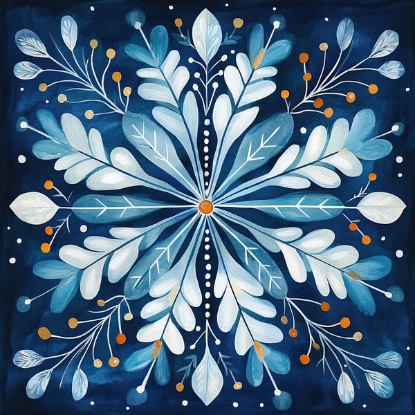 Winter Art | Icy Leaves Dark Blue Night by Wonderful Art