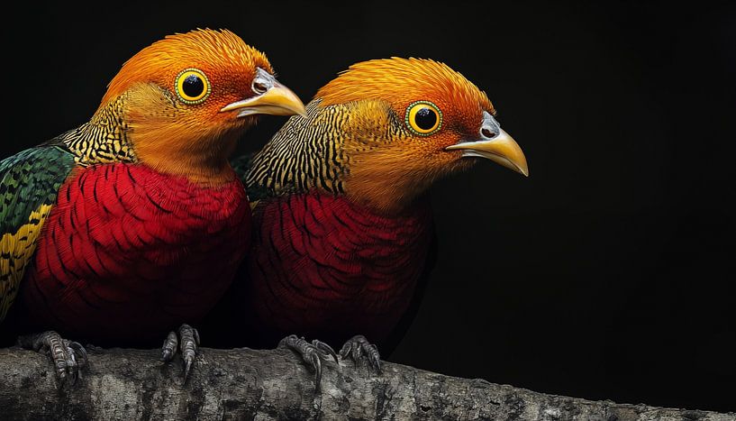 Goudfazanten op een tak panorama van TheXclusive Art