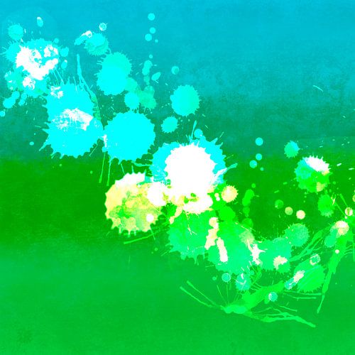 Moderne abstrakte Kunst: Collage grün, blau und türkis. Serie: Neon