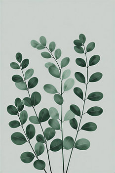 Modern Minimalist Eucalyptus Branch Illustration on Cool Grey Background