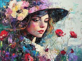 Floral portrait | Woman enveloped in nature by ARTEO Paintings