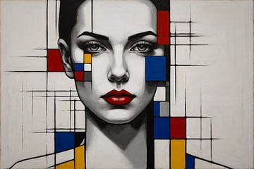 Femme style Piet Mondrian sur De Muurdecoratie