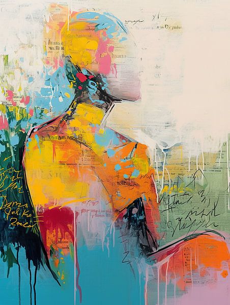 Woman Abstract | Brightly coloured Woman in Profile by Eye catching paintings