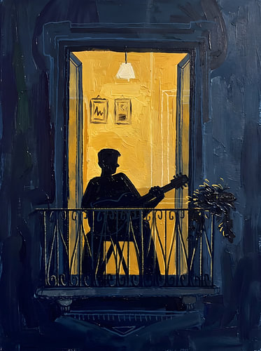 Pensive Balcony Night sur HUGO