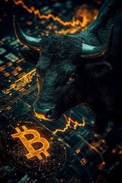 Bullenmarkt und Bitcoin-Zeichen von Poster Art Shop