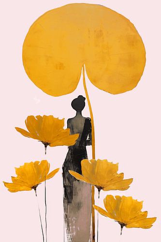 Japandi, Vrouw en Lotus in Goud