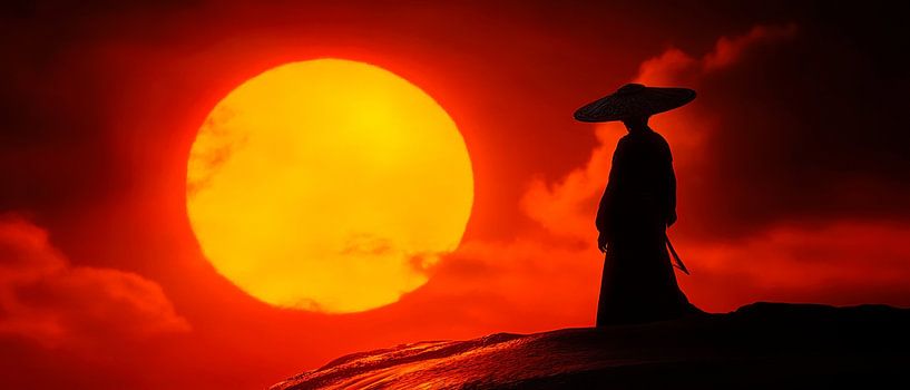 Sonnenuntergang mit Samurai-Silhouette von Poster Art Shop