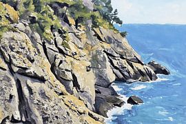 'The Tranquillity of the Rocks': a modern painting of the rocky coastline of Portofino in Italy by Dirk van der Ven