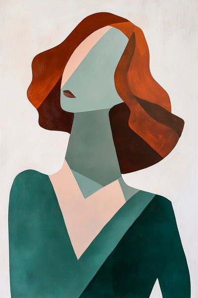 Abstract vrouwelijk figuur met rood haar van Poster Art Shop
