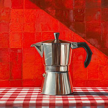 Koffie - Percolator - Koffiepot - rood geruit tafelkleed