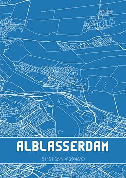 Blauwdruk | Landkaart | Alblasserdam (Zuid-Holland) van MijnStadsPoster