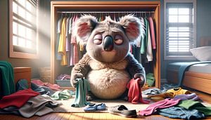 Koala kämpft mit Kleidung