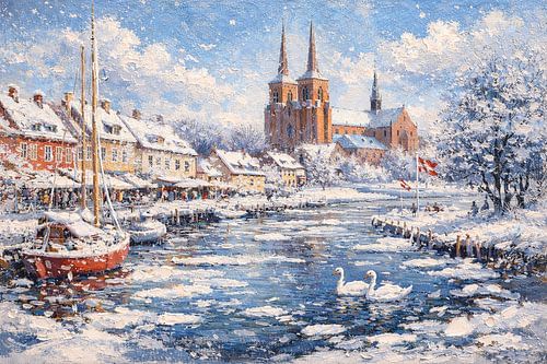 Roskilde in Denemarken, een impressionistisch schilderij.