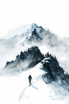 Bergbeklimmers: Dromerig aquarellandschap met bergen in de winter