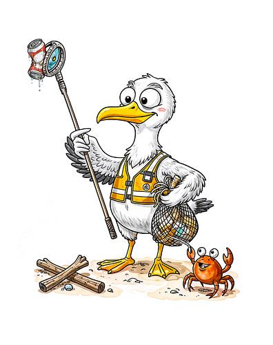L'équipe de nettoyage de la plage Comic Bird