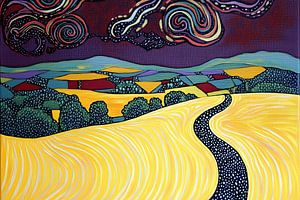 Bunte Landschaft im pointillistischen Stil