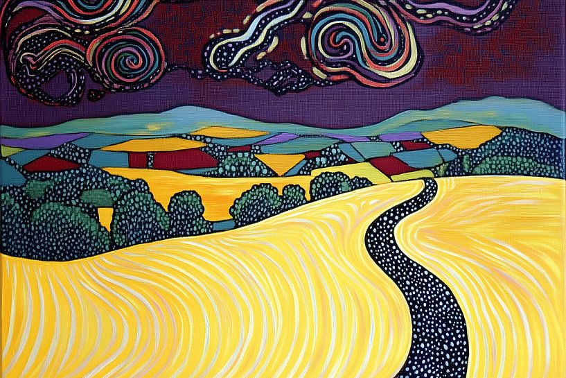 Bunte Landschaft im pointillistischen Stil von Ton Kuijpers