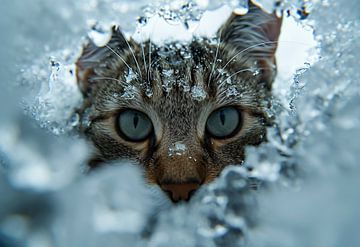 Kat in de sneeuw van fernlichtsicht