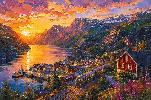 Flåm in Noorwegen schilderij.
