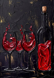Wine bottle with glasses – wine in black and gold by AidasignArt