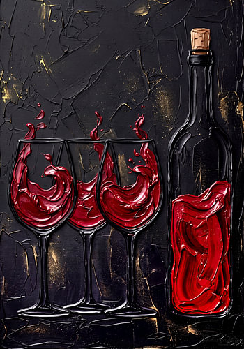 Weinflasche mit Gläsern – Wein in Schwarz und Gold von AidasignArt