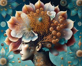 Ein abstraktes Porträt einer Frau in Pastelltönen