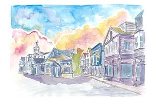 Bunte Hauptstraßenszene mit historischen Häusern in Provincetown, Mass