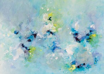 Winter's Dawn - abstract schilderij met koele kleuren van Qeimoy
