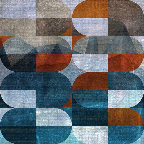 Ovales bleus rouillés. Art géométrique moderne.