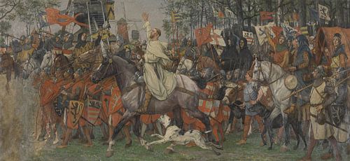 De Bruggelingen keren zegevierend terug van de Guldensporenslag, Albrecht De Vriendt, 1893-1900