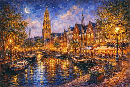 Groningen am Abend, Gemälde aus den Niederlanden.