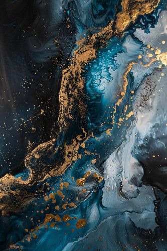 Blauw en Goud Abstract Expressionisme