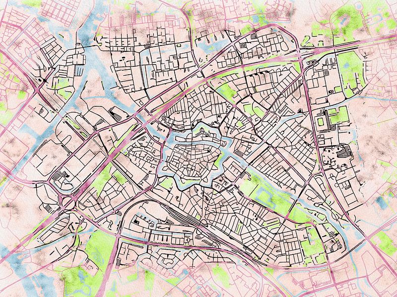 Carte de Zwolle avec le style 'Soothing Spring' par Maporia