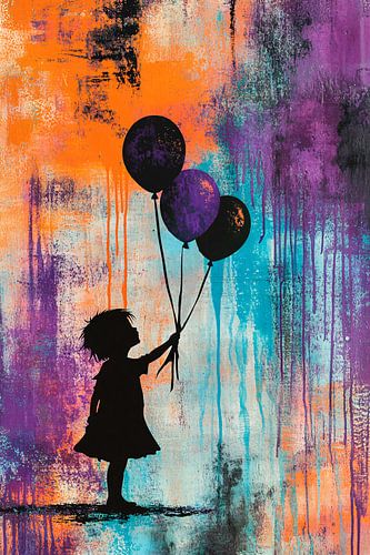 Kind met ballonnen silhouet kunst