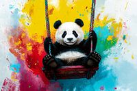 Panda op kleurrijke schommel