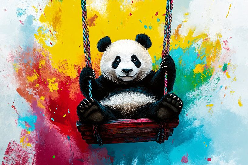 Panda op kleurrijke schommel van Art & Soul Creations