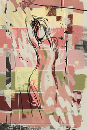 Abstract figuratief roze groen kunstwerk vrouw
