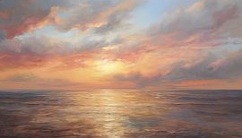 Sunset oil painting panorama