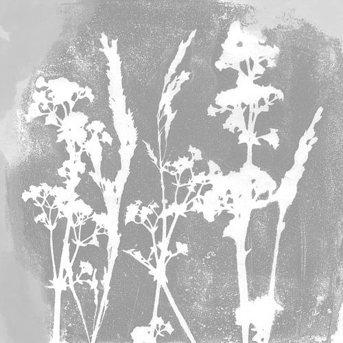 Bloemen. Natuur dromen. Botanische illustratie in retrostijl in lichtgrijs