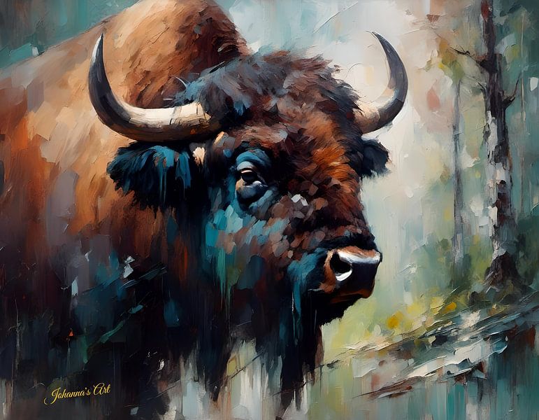 Wildtiere - Abstrakter Surrealismus - Bison 3 von Johannas Art Creations