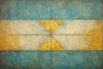 Geometrische compositie in geel, blauw en wit van De Muurdecoratie
