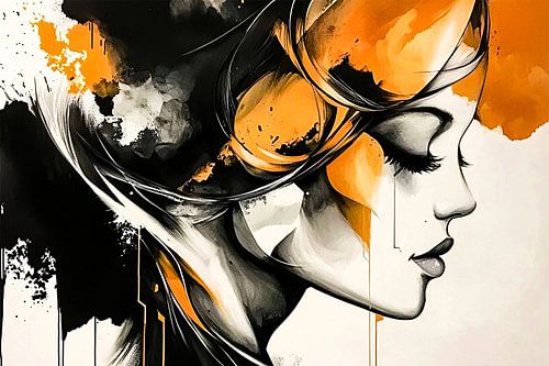 Abstract portret met oranje accenten